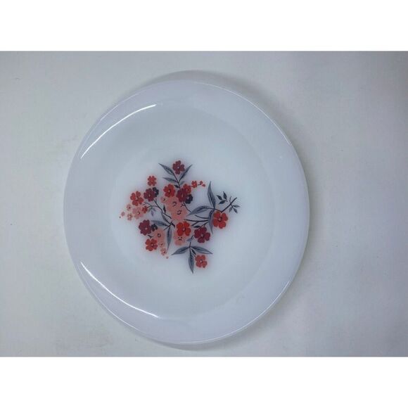 Vintage Anchor Hocking Fire King Milk Glass Dinner Plate Red Flower Pattern - Picture 6 of 8